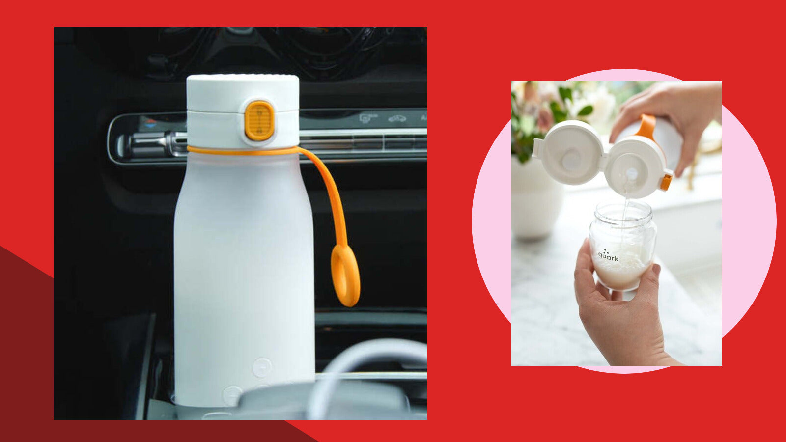 Quark Baby BuubiBottle product photo in a car-travel bottle warming composition