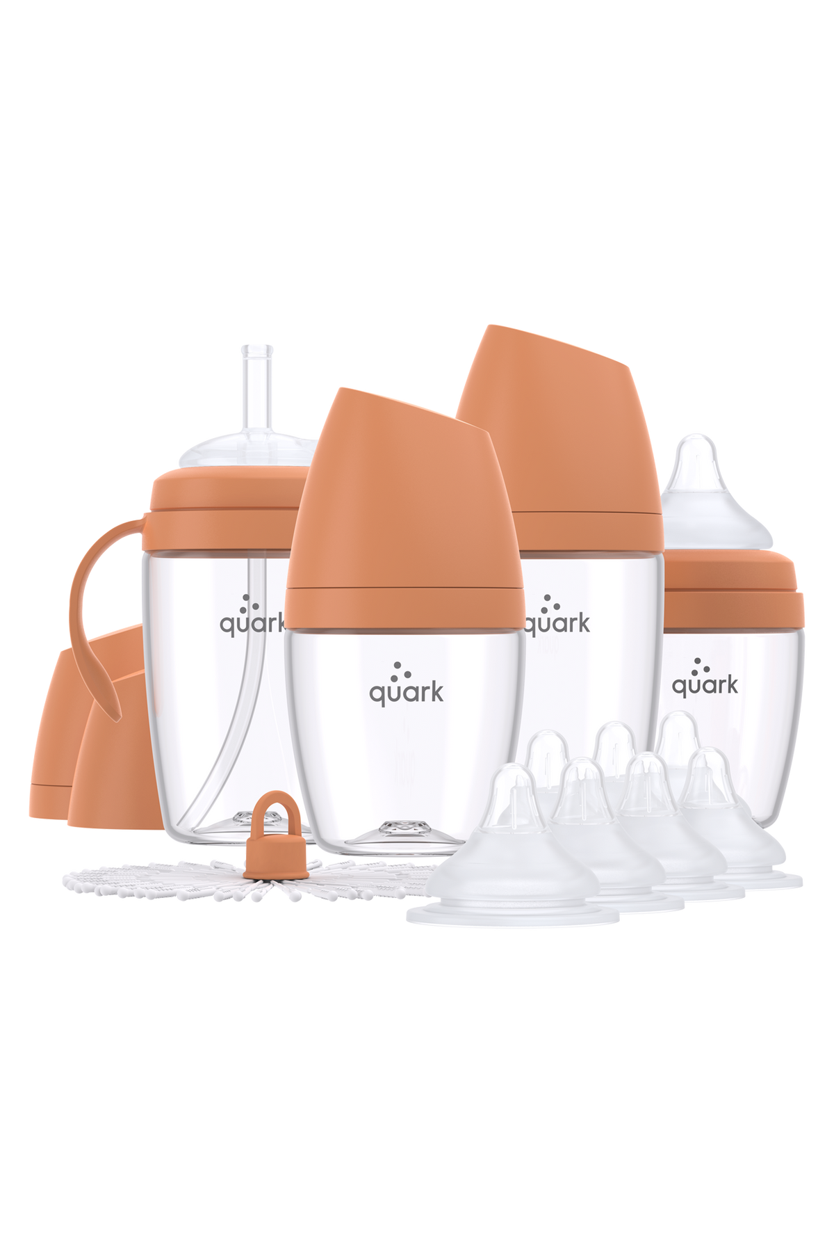 BuubiBottle Starter Set in orange — complete newborn baby bottle kit with shatterproof Mini + Max bottles and anti-colic nipples