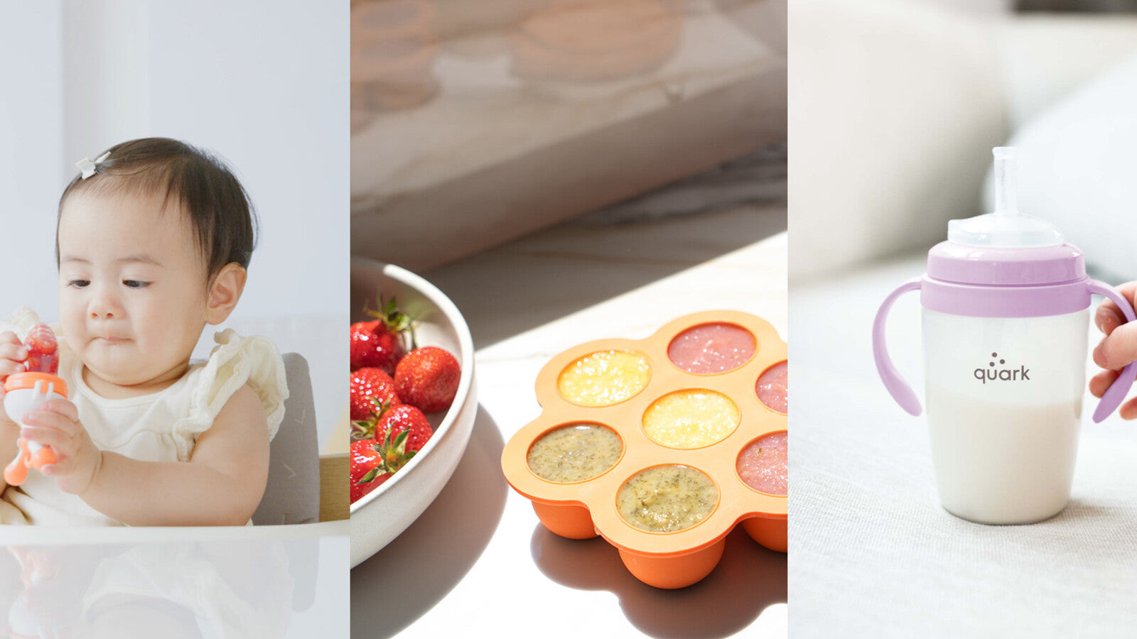 Quark Baby silicone feeding products arranged for a silicone versus plastic material checklist