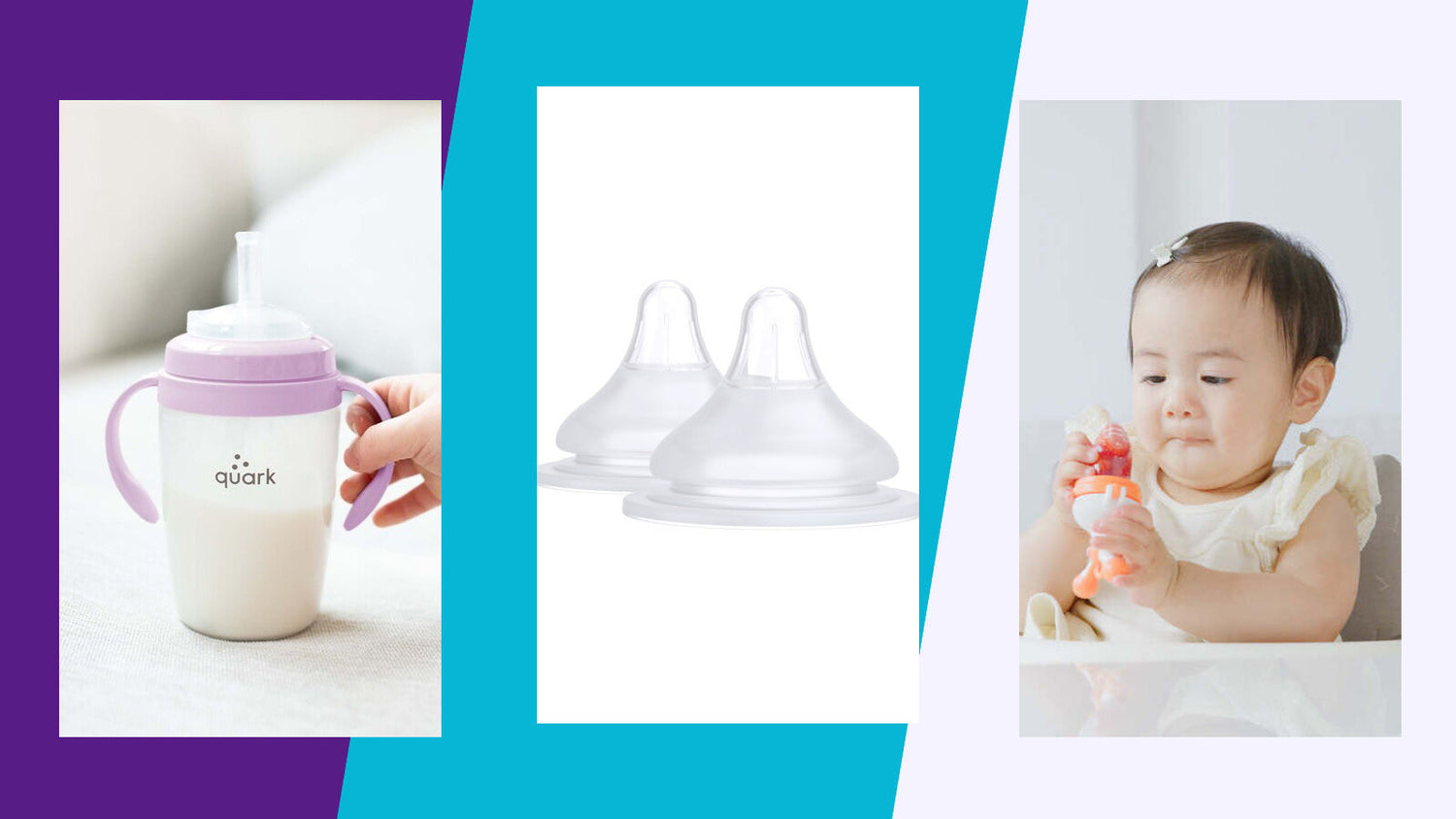 Quark Baby feeding product photos arranged for reading baby product material claims