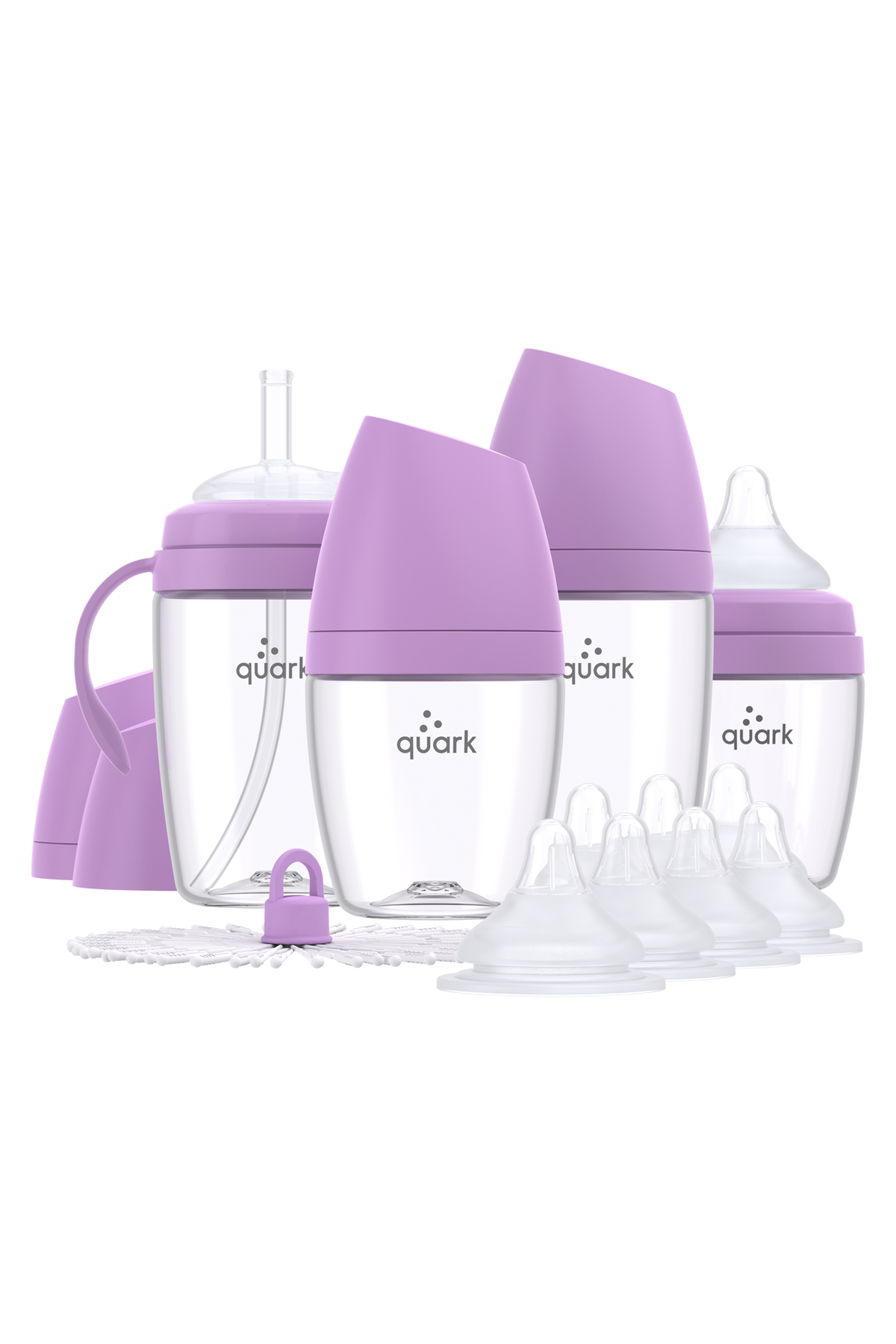 BuubiBottle Starter Set in purple — shatterproof baby bottle bundle with 5oz + 8oz bottles and 8 anti-colic nipples for newborns