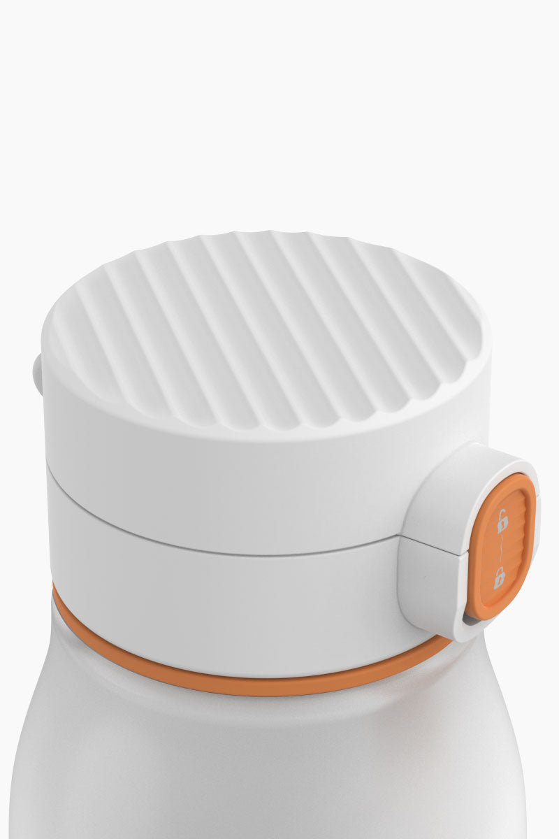BuubiBottle portable milk warmer with leak-proof cap closed — spill-proof travel bottle warmer for diaper bags and carry-on luggage
