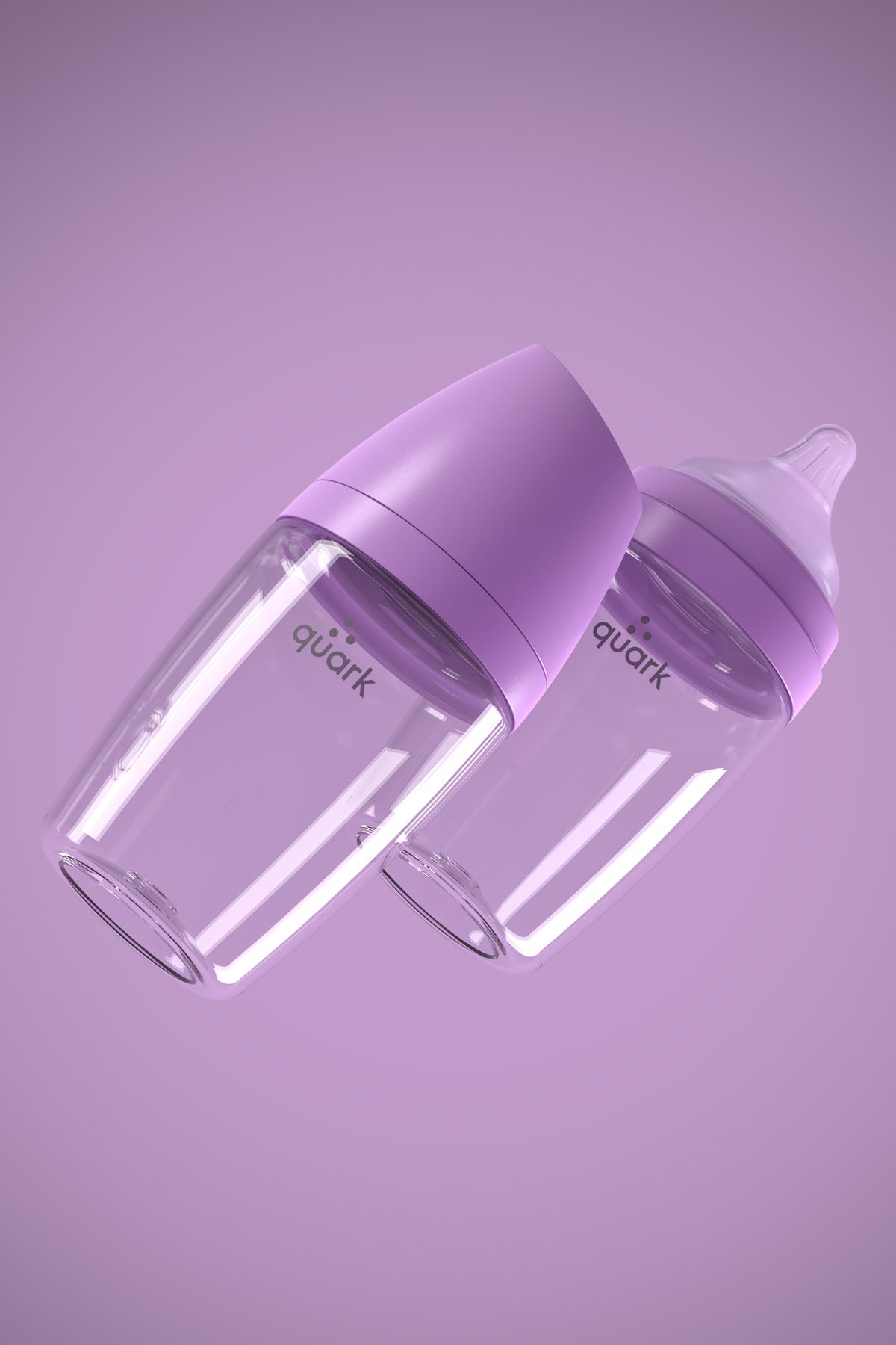 Quark BuubiBottle Mini purple hybrid feeding bottle with transparent body, purple cap and nipple
