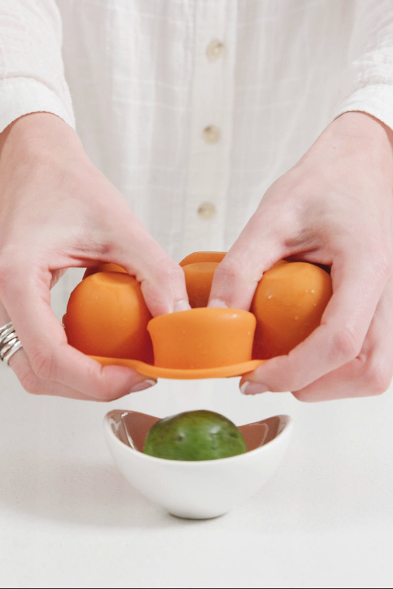 Quark Chiill silicone freezer tray with lid holding tomatoes and lime in bowl